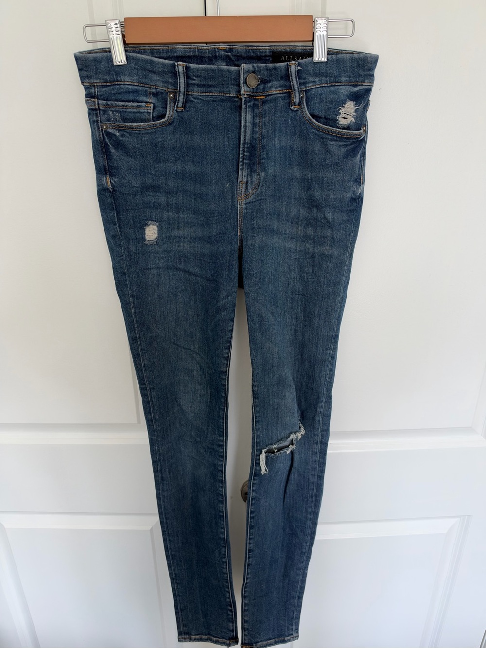 AllSaints Women's Skinny Distressed Dark Blue Jeans